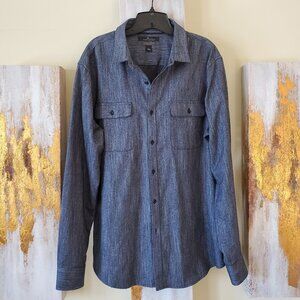 Mark Anthony Gray/Blue Luxury Button Up Long Sleeve Dress Shirt Size L